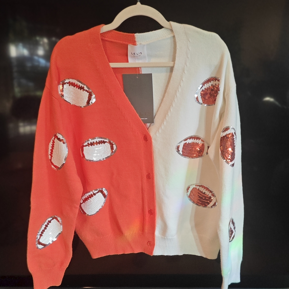 Le Lis Game Day Football Sequins Cardigan NWT